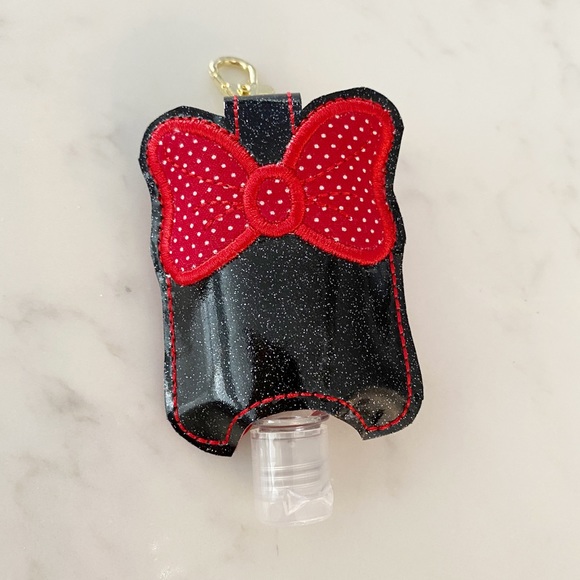 Minnie Mouse Bow Hand Sanitizer Holder Clip On Red Black - Picture 7 of 11